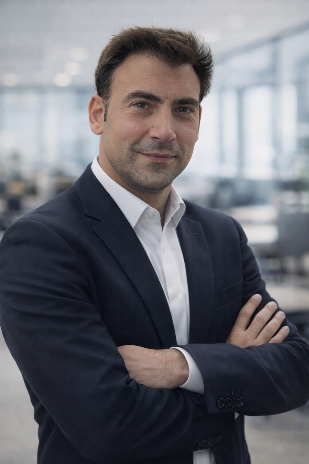 Fernando Blázquez García, CTO de VD Energy, posando en una oficina con los brazos cruzados.