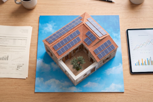 Instalación de placas solares en tejado de vivienda unifamiliar en España